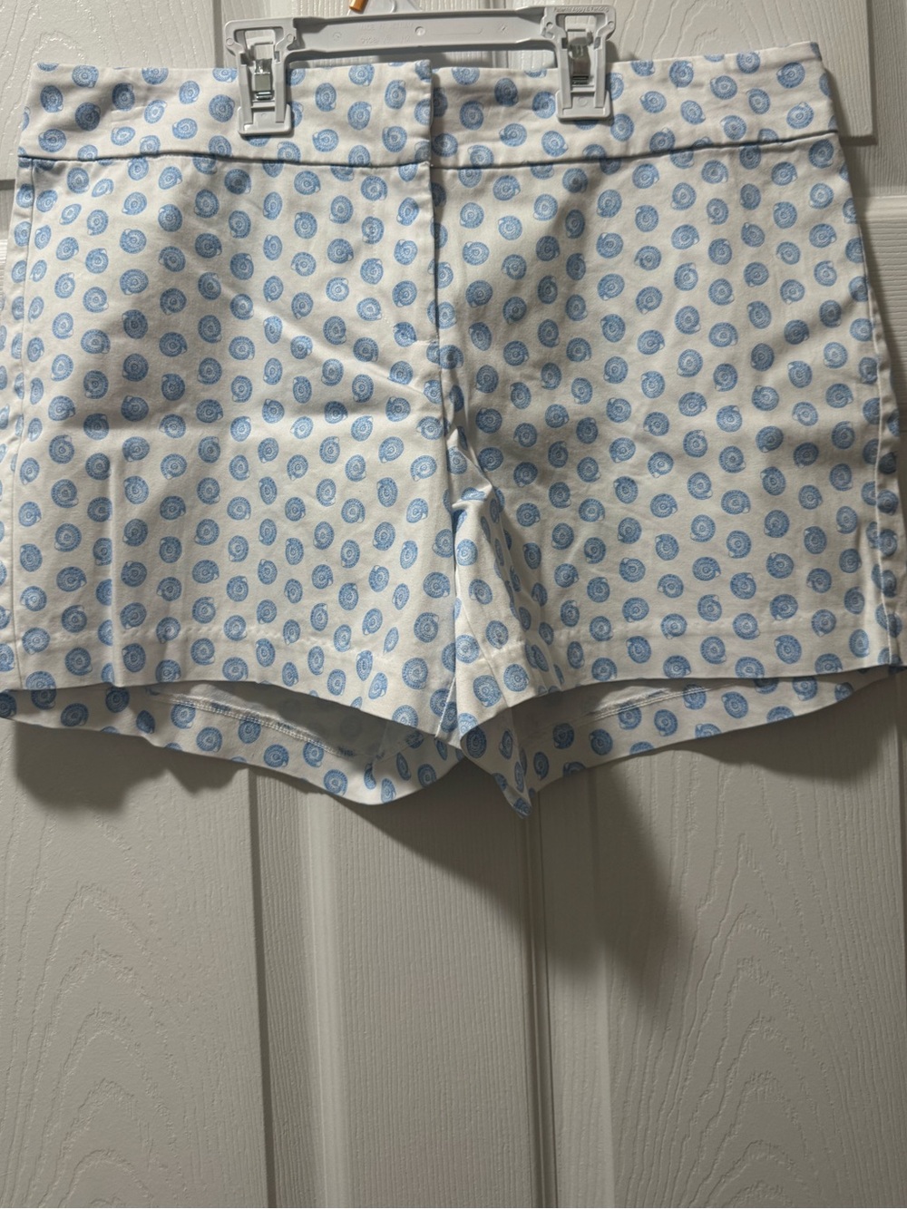 High-Waist White Shorts with Blue Dot Motif